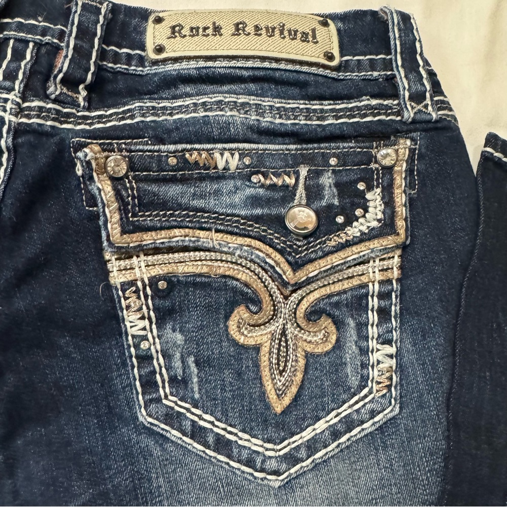 Rock Revival Dark Blue Jeans with Embroidered Pockets - Picture 9 of 13